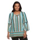 Plus Size Dana Buchman Striped Lace-up Top, Women's, Size: 3xl, Turquoise/blue (turq/aqua)