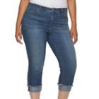 Plus Size Jennifer Lopez Frayed Roll-cuff Capri Jeans, Women's, Size: 18 W, Med Blue