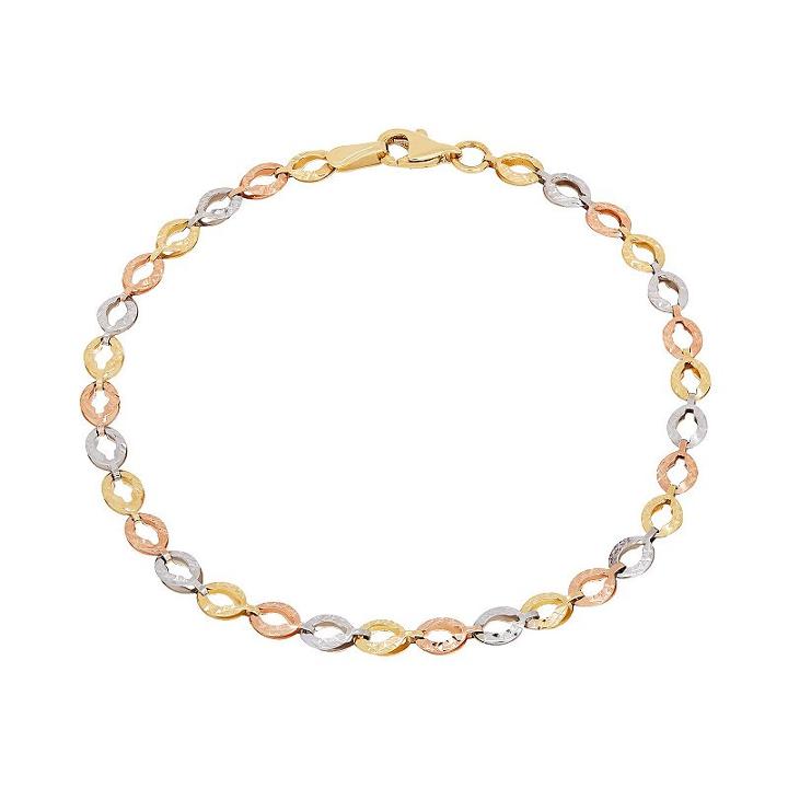 Everlasting Gold Tri Tone 14k Gold Oval Link Bracelet, Women's, Size: 7.5