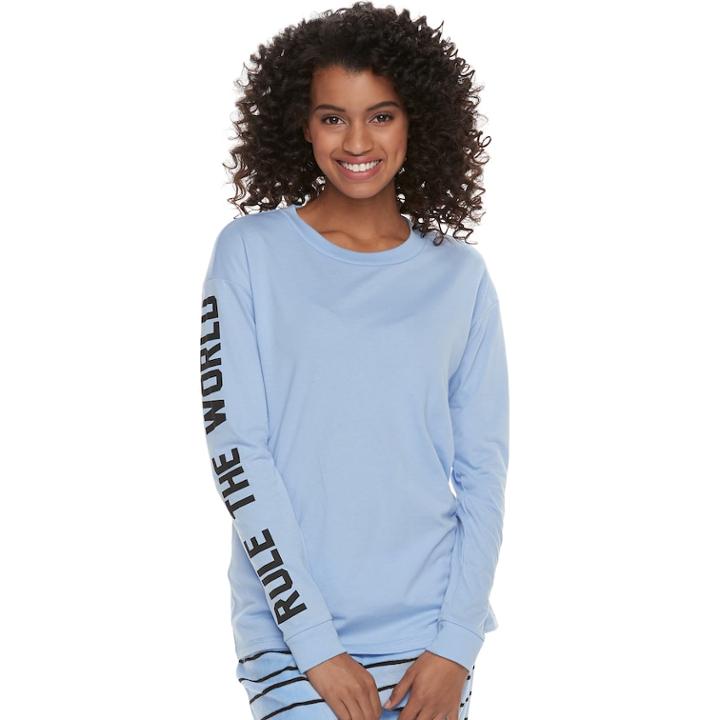 Juniors' So&reg; Pajamas: Rule The World Graphic Long Sleeve Top, Teens, Size: Large, Lt Purple