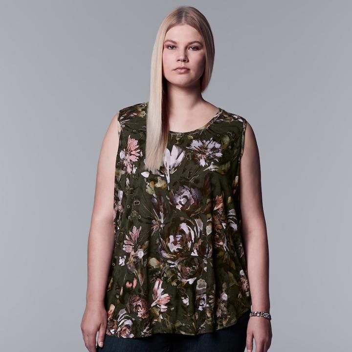 Plus Size Simply Vera Vera Wang Watercolor Tulip Hem Tank, Women's, Size: 2xl, Grey (charcoal)