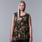 Plus Size Simply Vera Vera Wang Watercolor Tulip Hem Tank, Women's, Size: 2xl, Grey (charcoal)