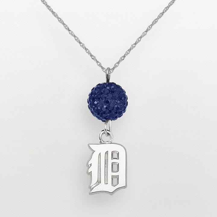 Logoart Detroit Tigers Sterling Silver Crystal Logo Pendant, Women's, Size: 18, Blue