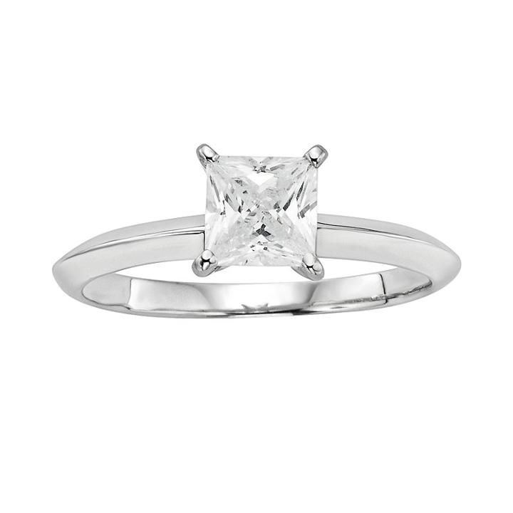 Diamonore Princess-cut Simulated Diamond Solitaire Engagement Ring In Sterling Silver (1 Ct. T.w.), Women's, Size: 6, White