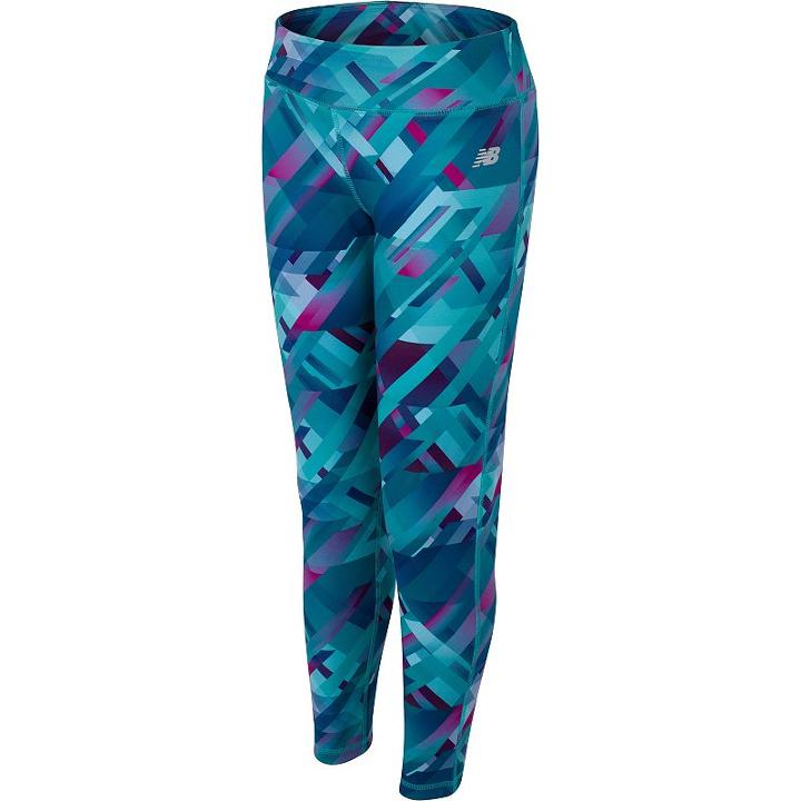 Girls 7-16 New Balance Fashion Printed Performance Tights, Size: 14, Turquoise/blue (turq/aqua)