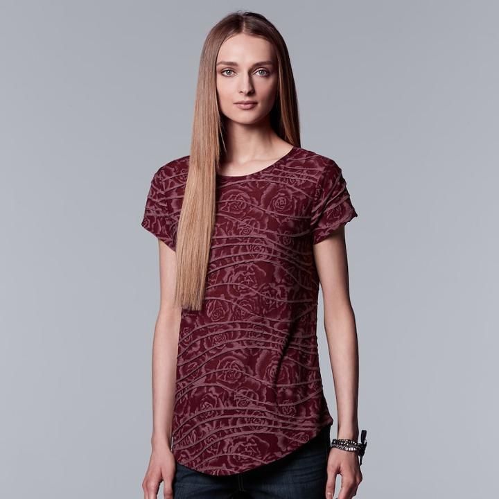 Women's Simply Vera Vera Wang Windy Floral Tee, Size: Small, Dark Red