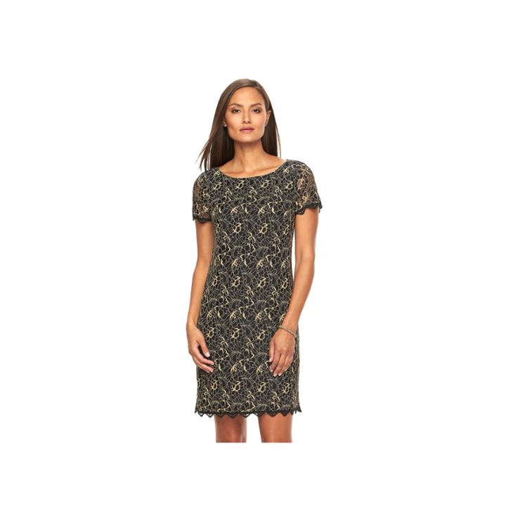 Petite Suite 7 Scalloped Lace Shift Dress, Women's, Size: 8 Petite, Gold