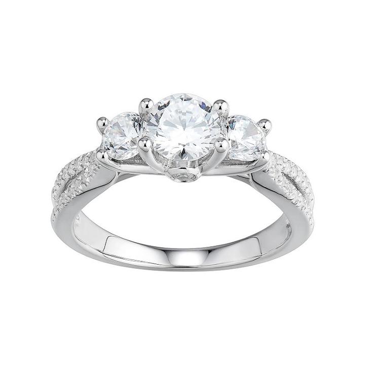 Diamonluxe Simulated Diamond 3-stone Engagement Ring In Sterling Silver (1 1/2 Carat T.w.), Women's, Size: 6, White