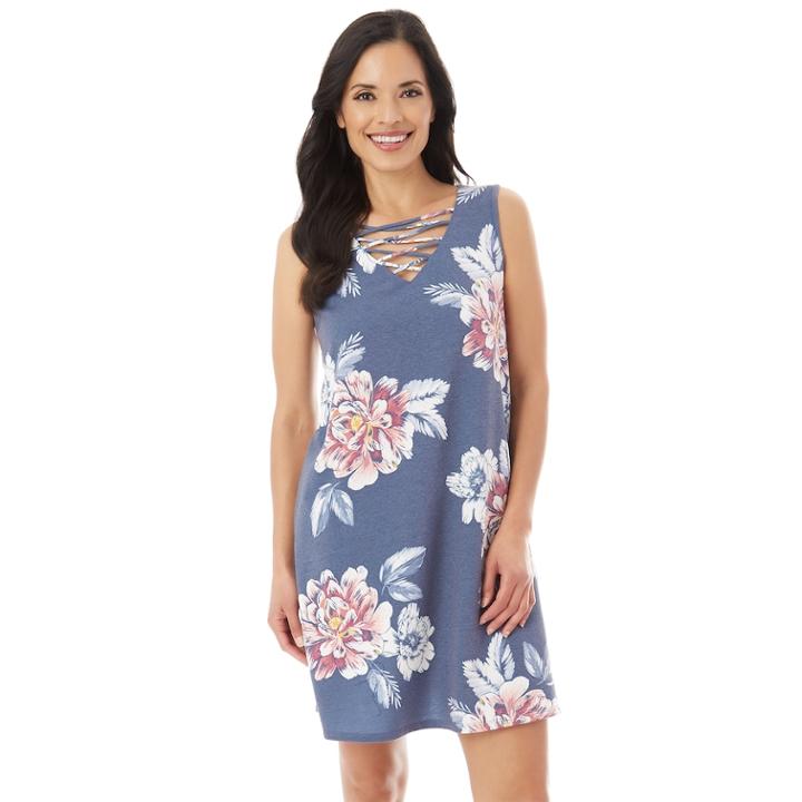 Women's Apt. 9&reg; Strappy Floral Shift Dress, Size: Small, Denim Floral