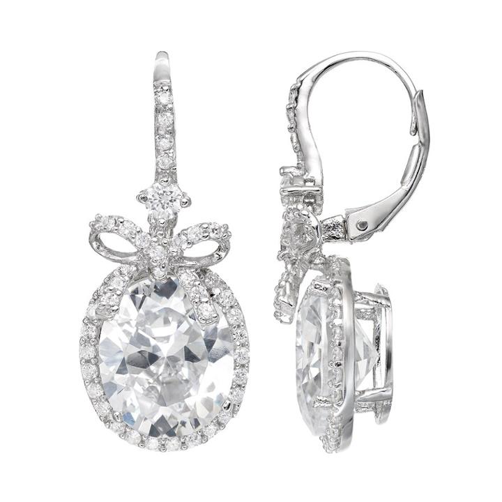 Sophie Miller Cubic Zirconia Sterling Silver Bow Halo Drop Earrings, Women's, White