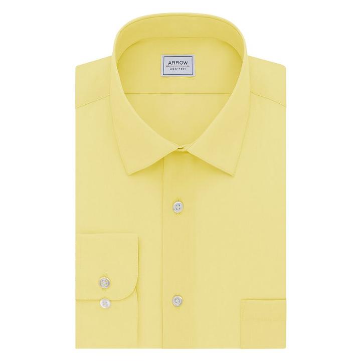 Men's Arrow Athletic-fit Solid Wrinkle-free Spread-collar Dress Shirt, Size: Xl-36/37, Med Yellow