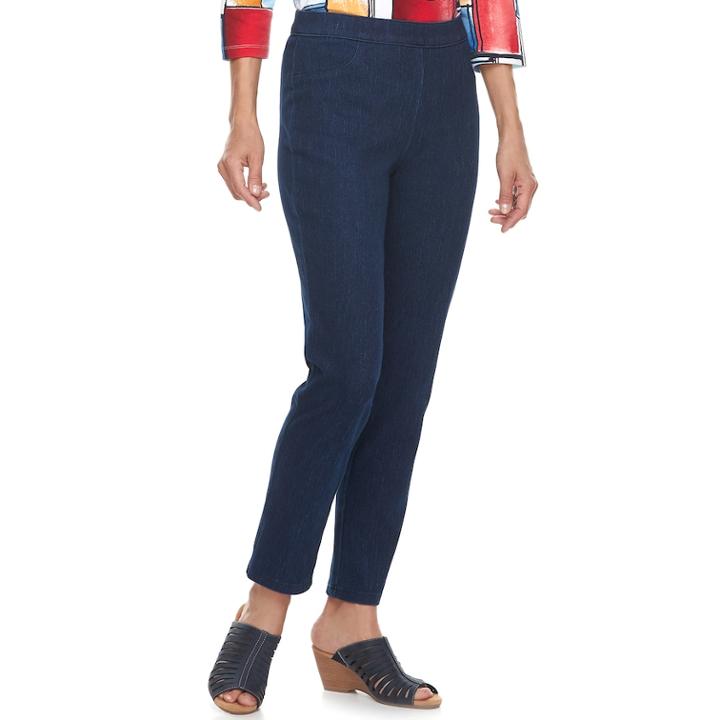 Women's Alfred Dunner Studio Pull-on Straight Leg Jeans, Size: 18, Dark Blue