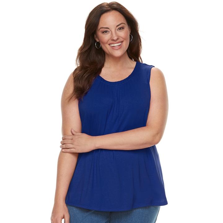 Plus Size Croft & Barrow&reg; Pleated Swing Tank, Women's, Size: 2xl, Dark Blue