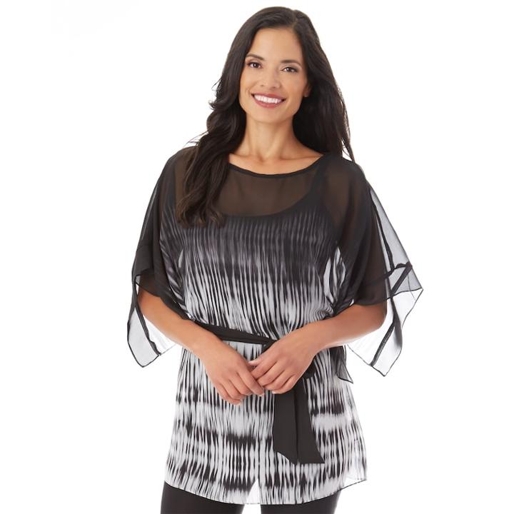 Women's Apt. 9&reg; Kimono Tie Top, Size: Small, Black White Tiedye