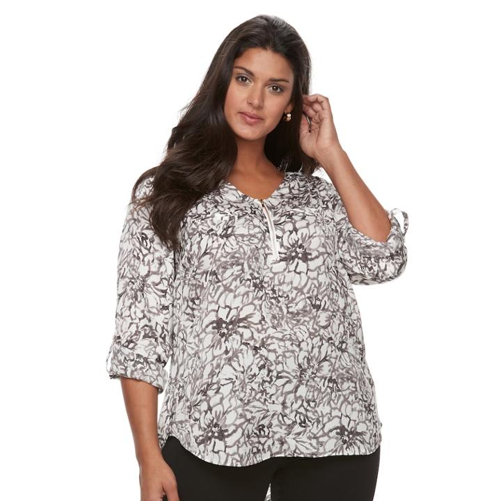 Plus Size Apt. 9&reg; Satin 1/4-zip Top, Women's, Size: 2xl, Grey