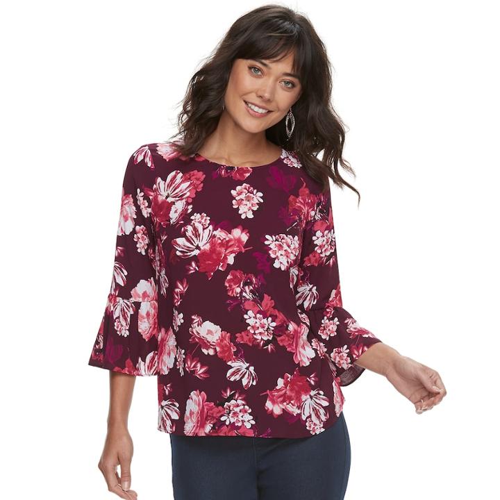 Women's Elle&trade; Bell-sleeve Top, Size: Xxl, Dark Red