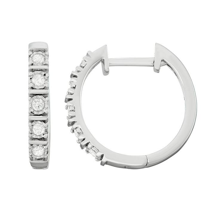 Sterling Silver 1/4 Carat T.w. Diamond Hoop Earrings, Women's, White