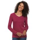 Women's Croft & Barrow&reg; Classic Long Sleeve V-neck Tee, Size: Medium, Pink