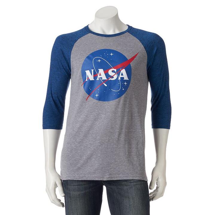 Men's Nasa Logo Raglan Tee, Size: Xxl, Grey
