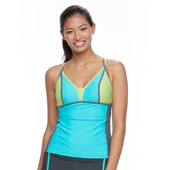 Women's Free Country Colorblock Double-strap Tankini Top, Size: Small, Blue Other