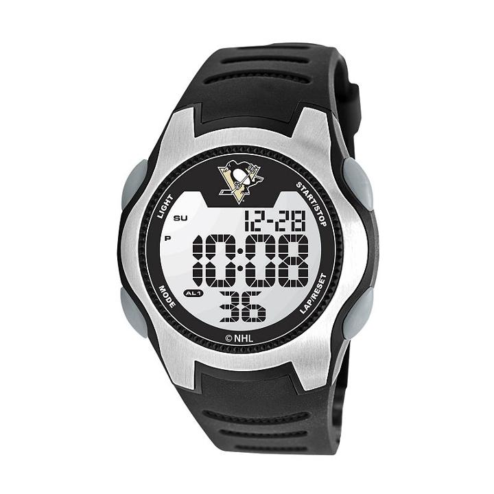 Game Time Training Camp Pittsburgh Penguins Silver Tone Digital Chronograph Watch - Nhl-trc-pit - Men, Black