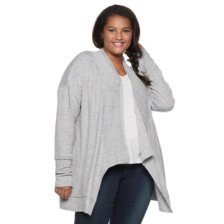 Juniors' Plus Size So&reg; Waterfall Hacci Cardigan, Teens, Size: 3xl, Grey