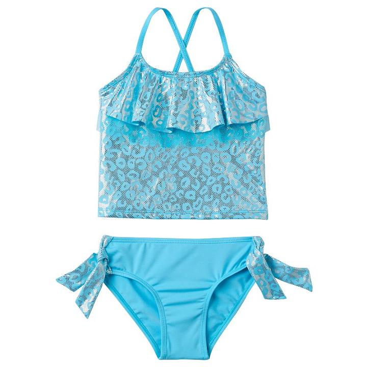 Girls 4-6x Pink Platinum Cheetah Print Tankini & Scoop Bottoms Swimsuit Set, Girl's, Size: 5-6, Turquoise/blue (turq/aqua)
