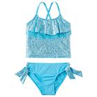 Girls 4-6x Pink Platinum Cheetah Print Tankini & Scoop Bottoms Swimsuit Set, Girl's, Size: 5-6, Turquoise/blue (turq/aqua)