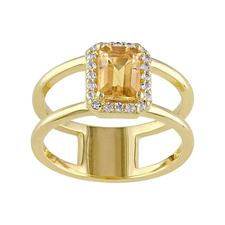 Citrine & White Topaz Sterling Silver Double Row Halo Ring, Women's, Size: 9, Yellow