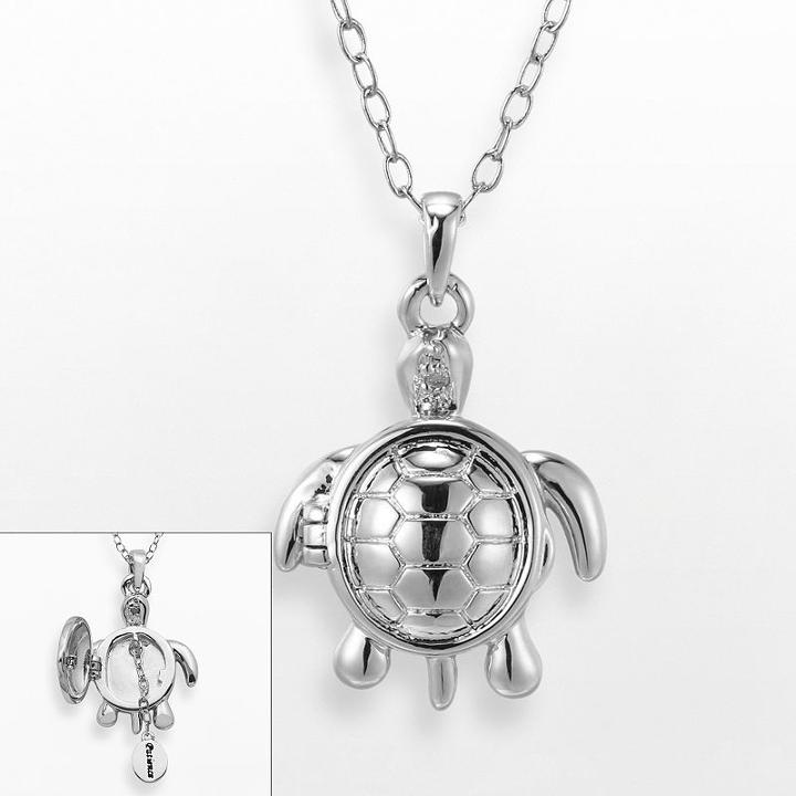 Silver Plate Diamond Accent Patience Turtle Pendant, Women's, White