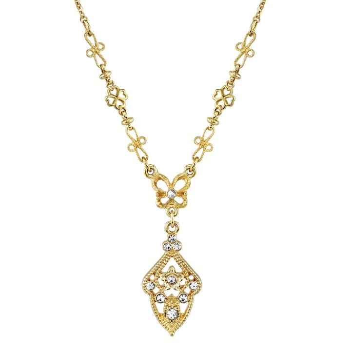 Downton Abbey Gold Tone Simulated Crystal Necklace, Women's, Size: 16, White