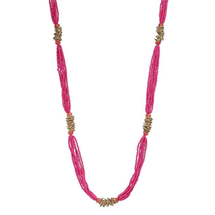 Pink Seed Bead Long Multi Strand Necklace, Women's, Med Pink