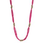 Pink Seed Bead Long Multi Strand Necklace, Women's, Med Pink