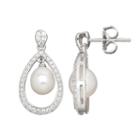 Freshwater By Honora Freshwater Cultured Pearl & Cubic Zirconia Sterling Silver Teardrop Earrings - Made With Swarovski Cubic Zirconia, Women's, White