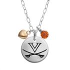 Fiora Crystal Sterling Silver Virginia Cavaliers Team Logo & Heart Pendant Necklace, Women's, Size: 16, Multicolor