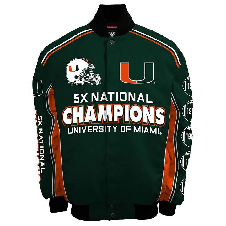 Men's Franchise Club Miami Hurricanes Commemorative Varsity Jacket, Size: Small, Green