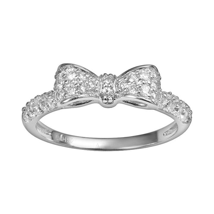Sophie Miller Sterling Silver Cubic Zirconia Bow Ring, Women's, Size: 8, White