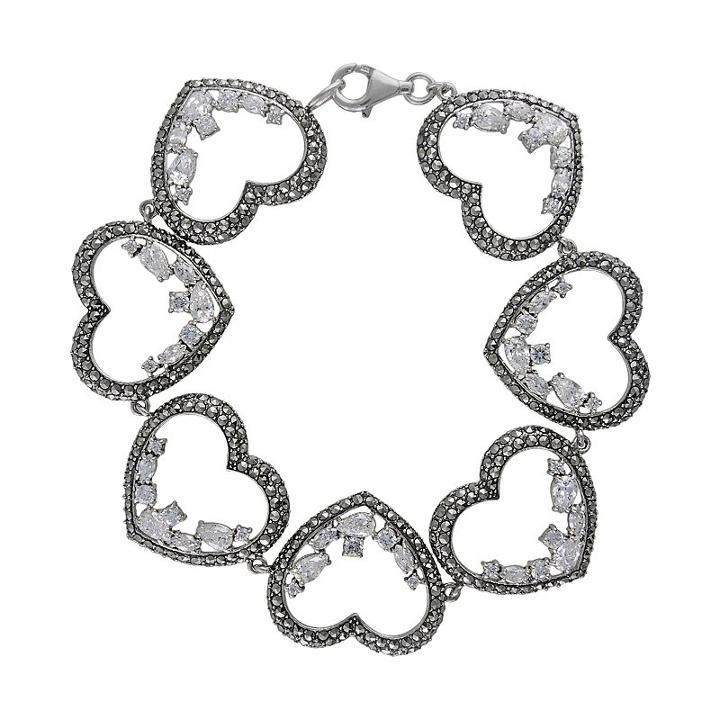 Lavish By Tjm Sterling Silver Cubic Zirconia Heart Bracelet - Made With Swarovski Marcasite, Women's, Size: 7.5, White