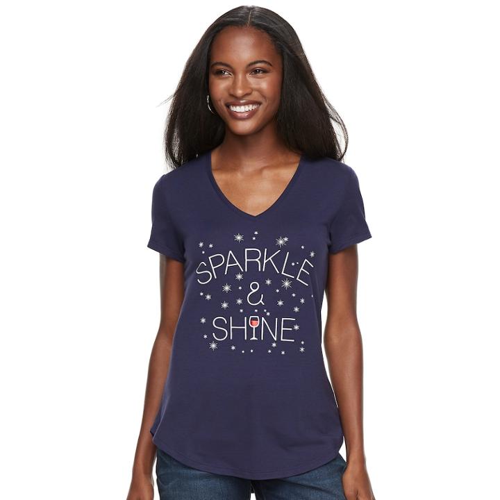 Women's Apt. 9&reg; Graphic V-neck Tee, Size: Xxl, Blue