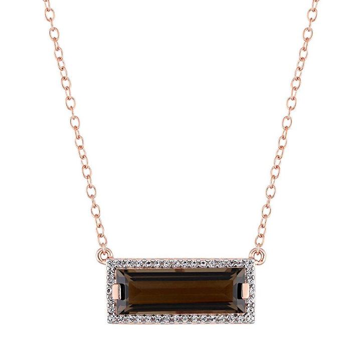 Sterling Silver Smoky Quartz & White Sapphire Rectangle Pendant, Women's, Size: 17, Brown