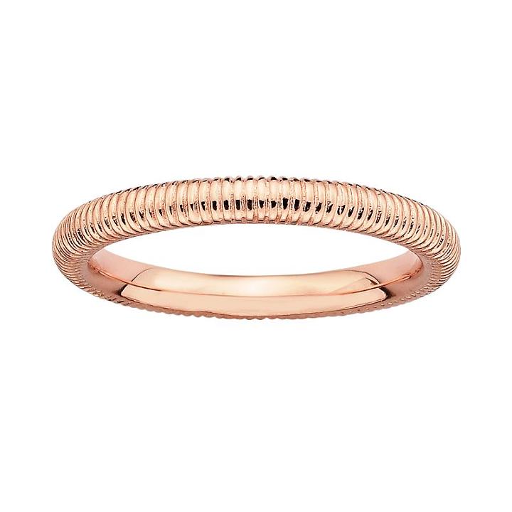 Stacks And Stones 18k Rose Gold Over Silver Ribbed Stack Ring, Women's, Size: 8, Pink