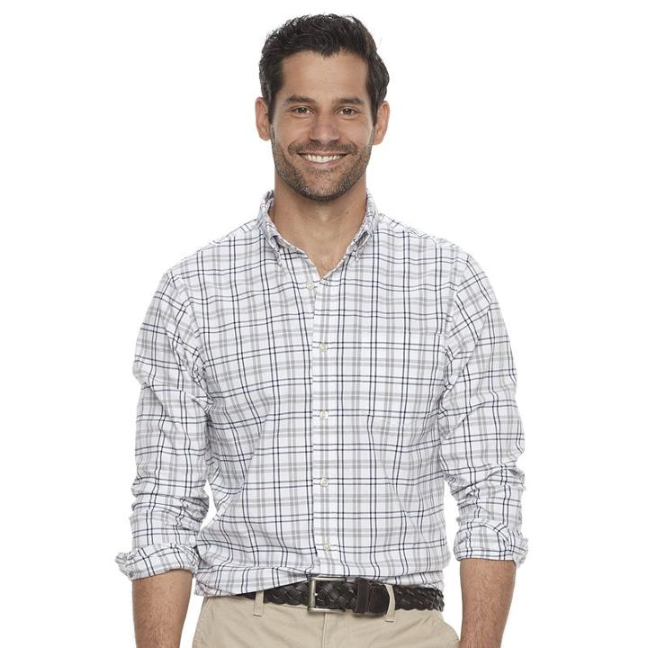 Men's Sonoma Goods For Life&trade; Modern-fit Checked Stretch Poplin Button-down Shirt, Size: Small, White