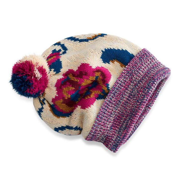 Women's Muk Luks Pom Pom Floral Beanie, White Oth