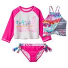 Girls 4-16 Big Chill Surfer Girl Rashguard, Tankini & Scoop Bottoms Swimsuit Set, Size: 7-8, Pink