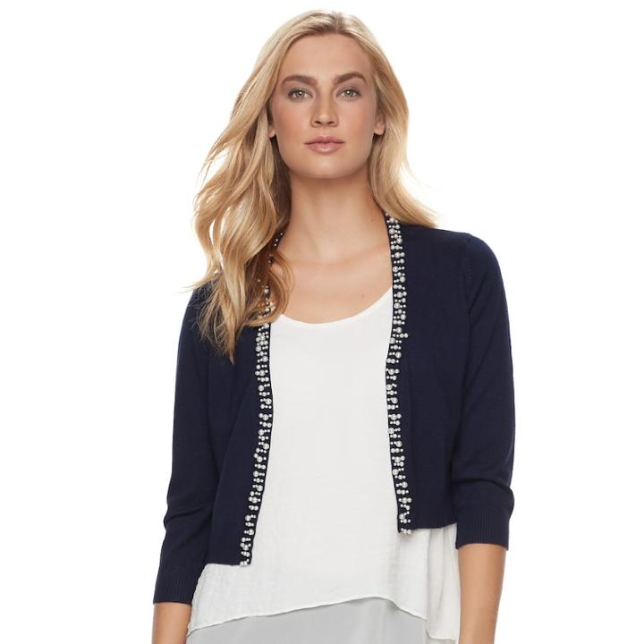Women's Ronni Nicole Embellished Trim Shrug, Size: Regular, Blue (navy)