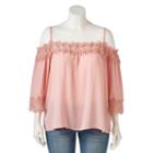 Juniors' Plus Size Iz Byer California Crochet Off The Shoulder Top, Teens, Size: 2xl, Med Pink