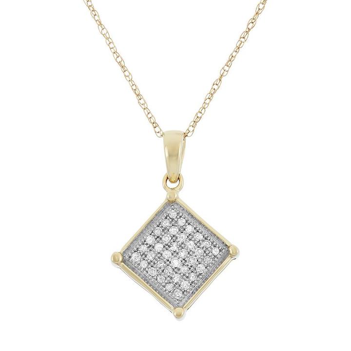 1/8 Carat T.w. Diamond 10k Gold Square Pendant Necklace, Women's, Size: 18, White
