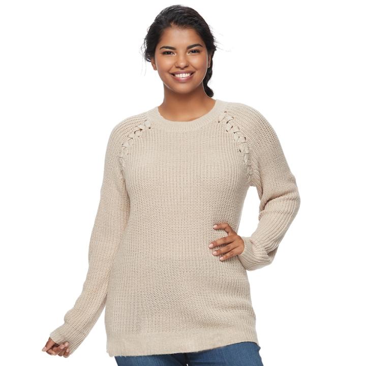 Juniors' Plus Size So&reg; Raglan Crewneck Sweater, Teens, Size: 3xl, Med Brown