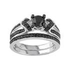 Sterling Silver 1 1/8 Carat T.w. Black Diamond Engagement Ring Set, Women's, Size: 7