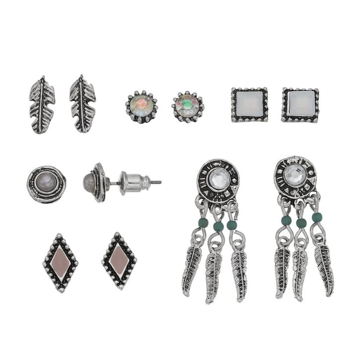 Mudd&reg; Antiqued Dreamcatcher & Feather Nickel Free Earring Set, Women's, Silver